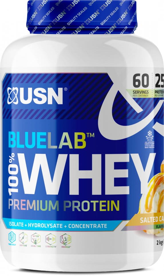 Poudre de protéines de lactosérum USN 100% Premium BlueLab 908g fraise